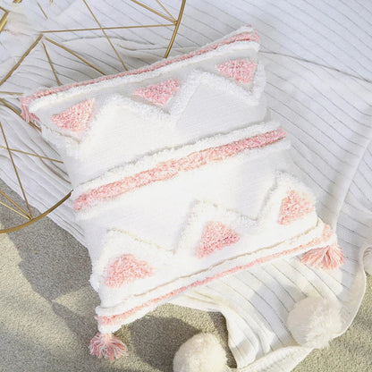 DecorBites™ Boho Pink Geometric Tufted Tassel Pillow Covers 30x100cm - Decorative Double Pillows