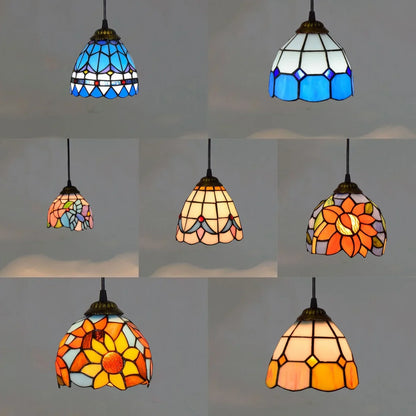 Mediterranean Mosaic Stained Glass Pendant Light