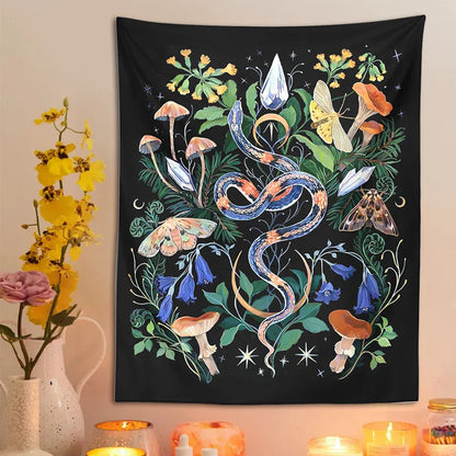 Mushroom Snake Tapestry Wall Hanging Hippie Boho Room Decor by Decobites