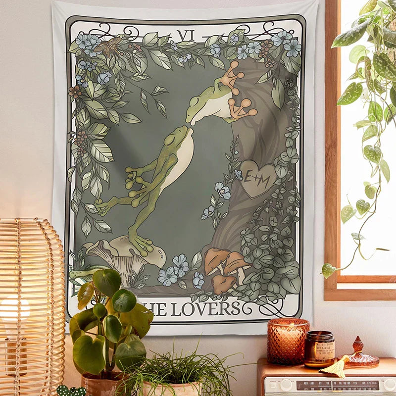 Decobites Frog Lover Tarot Tapestry: Cute Boho Room Decor & Bedroom Wall Hanging