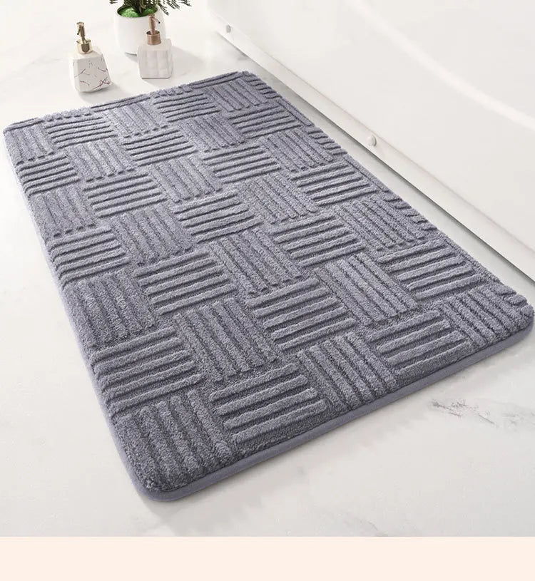 DecorBites™ Cotton Velvet Striped Floor Mat: Soft & Non-Slip Bathroom Carpet