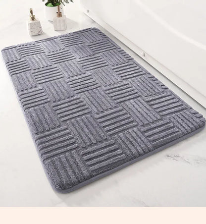 DecorBites™ Cotton Velvet Striped Floor Mat: Soft & Non-Slip Bathroom Carpet
