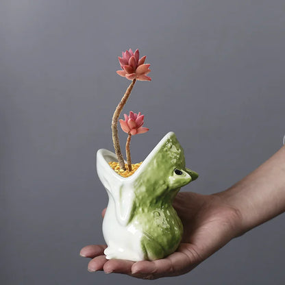 DecorBites™ Cute Frog Succulent Flower Pot Ceramic Garden Plant Pot Frog Shape Pot
