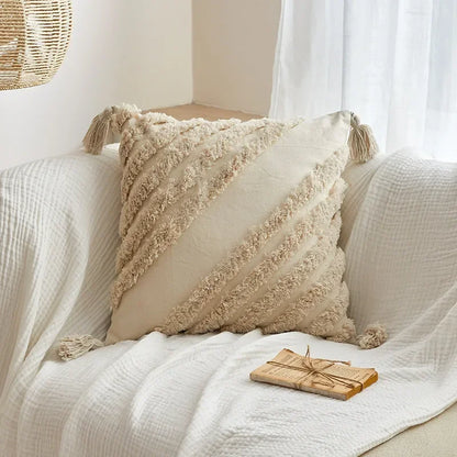 غطاء وسادة DecorBites™‎ بتصميم هندسي مزخرف بشراشيب، غطاء وسادة خريفي من قماش قطني