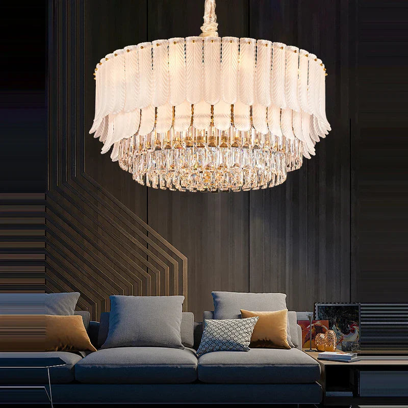 Decorbites™ Lámpara de Araña de Cristal Dorado: Lámpara de Araña Redonda de Lujo Posmoderno para Sala de Estar