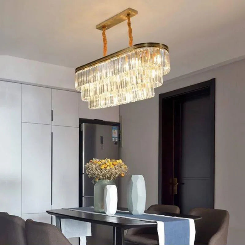 DecorBites™ Crystal Chandelier: Modern Gold LED Lighting for Dining, Bedroom, and Living Room
