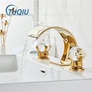 Grifo de baño con mango de cristal dorado Decorbites™ - Grifo de fregadero de latón de montaje amplio