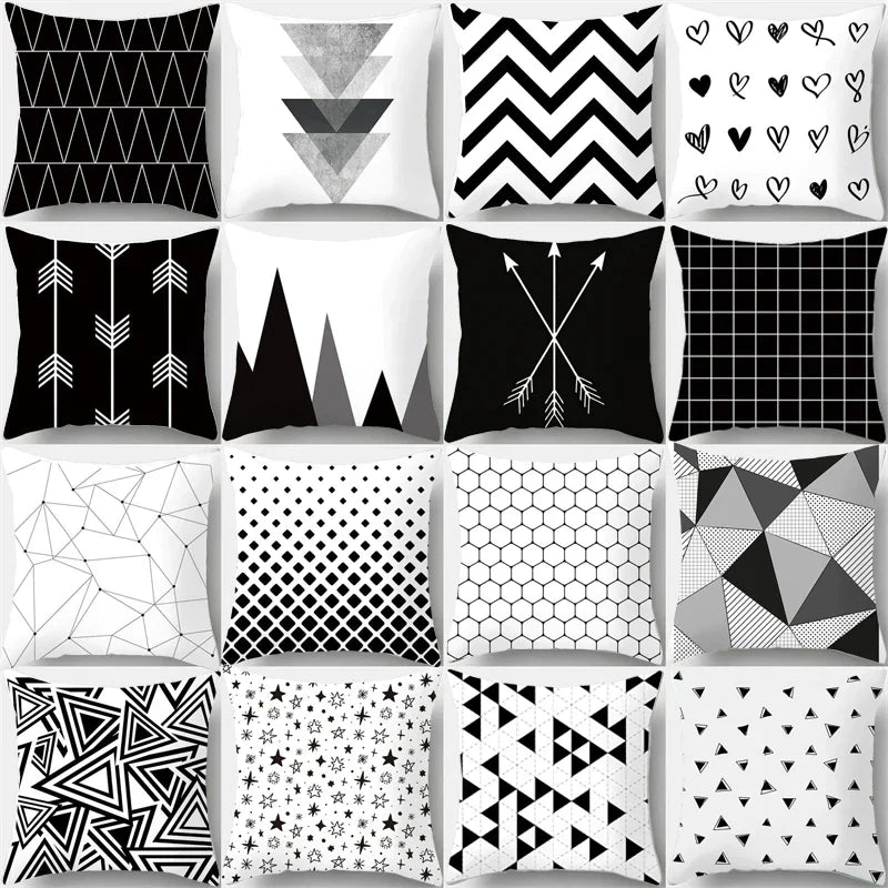 DecorBites™ Heart Stripe Pillow Cases | Black & White Polyester Cushion Covers