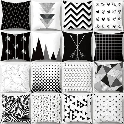 DecorBites™ Heart Stripe Pillow Cases | Black & White Polyester Cushion Covers