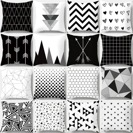 DecorBites™ Heart Stripe Pillow Cases | Black & White Polyester Cushion Covers