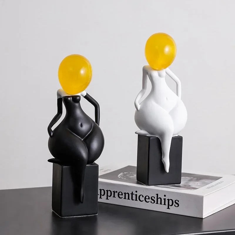 ديكور بايتس™ - تماثيل صغيرة لجسم المرأة مصنوعة من الراتنج باللونين الأبيض والأسود - ديكور منزلي