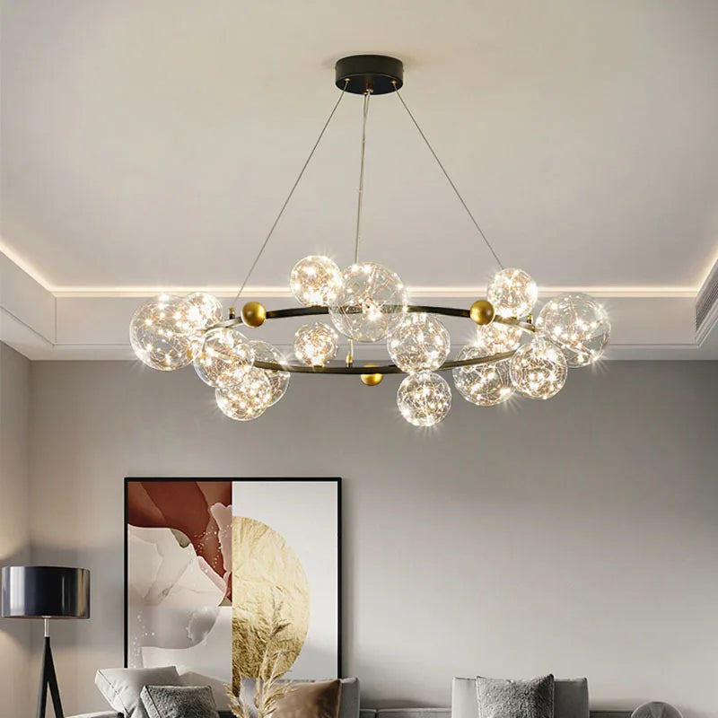 Lámpara de araña de bola de cristal Golden Ring™ con control remoto para sala de estar y comedor Decorbites