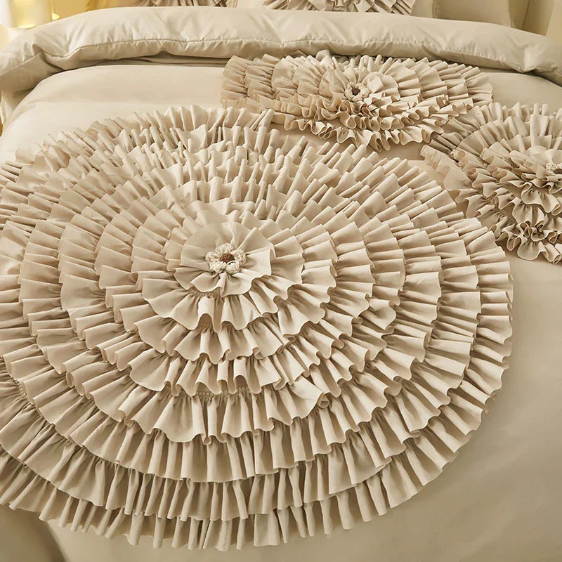 DecorBites™ Brushed Cotton Flower Embroidery Bedding Set with Stereoscopic Handwork