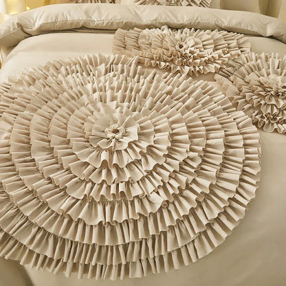 DecorBites™ Brushed Cotton Flower Embroidery Bedding Set with Stereoscopic Handwork