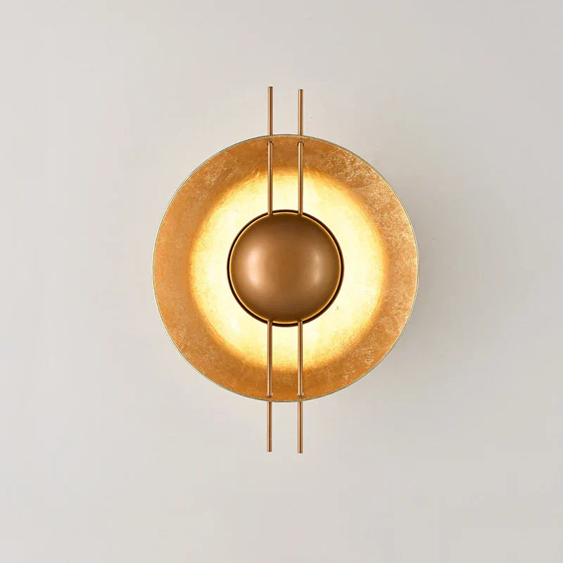 Lámpara de pared redonda dorada DecorBites™ Villa: Iluminación LED retro para pasillo, sala de estar, dormitorio.