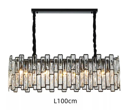 DecorBites™ Black Crystal Chandelier: Elegant Round Hanging Lamp for Living Room, Dining Room & Restaurant