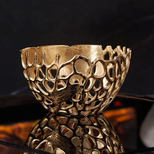 DecorBites™ Gold Coralline Fruit Tray: Stylish Home Decor & Desktop Storage