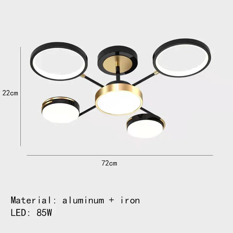 Decorbites™ Gold Schwarz Metall LED Kronleuchter – Minimalistisches 3-Farbtemperatur-Beleuchtung für Wohnzimmer und Restaurant