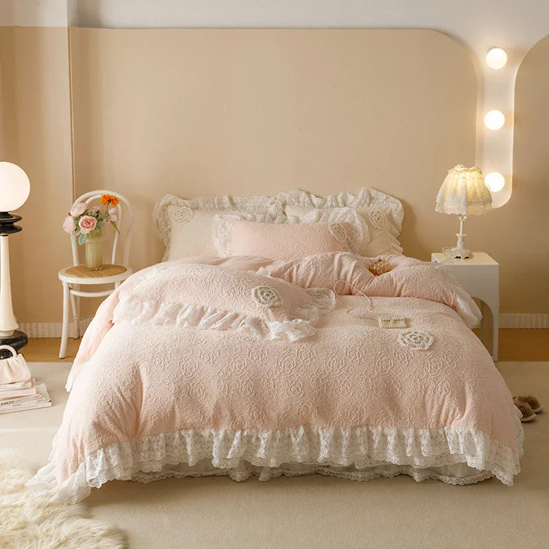 Velvet Lace Ruffles Bedding Set
