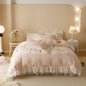 Decobites Luxe Carved Velvet Lace Ruffles Bedding Set with Quilted Bed Skirt