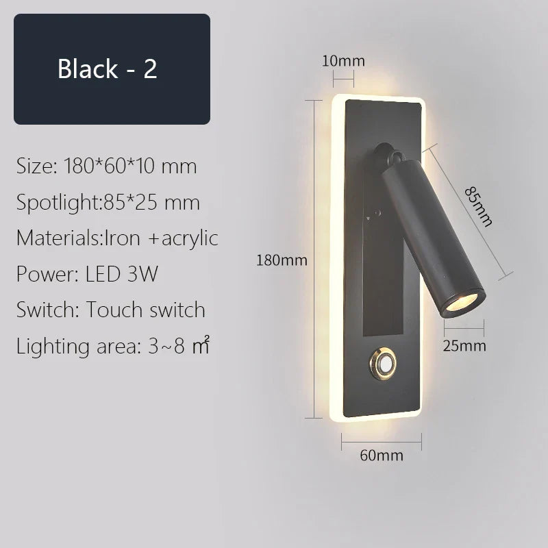 DecorBites™ Dimmable LED Wall Sconce Rotation Reading Light for Bedroom Living Room