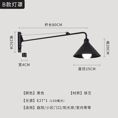 مصباح حائطي أسود LED من DecorBites™ مزود بذراع متأرجح للديكور الخارجي في غرفة النوم والشرفة والممر