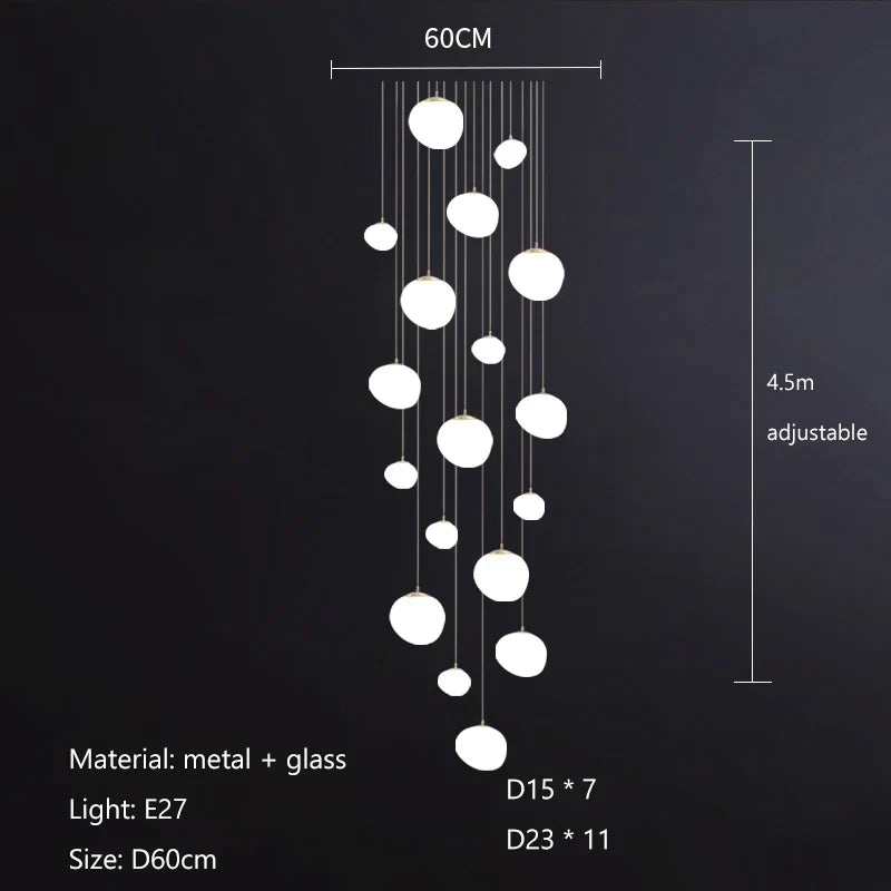 DecorBites™ Gregg Glass Suspension Light - White LED Cobblestone Pendant for Villa Staircase & Shop