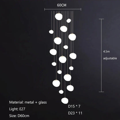 DecorBites™ Gregg Glass Suspension Light - White LED Cobblestone Pendant for Villa Staircase & Shop