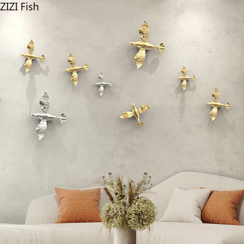 DecorBites™ Gold/Silver Pigeon Wall Ornaments - Dove Statue for Living Room Aesthetics