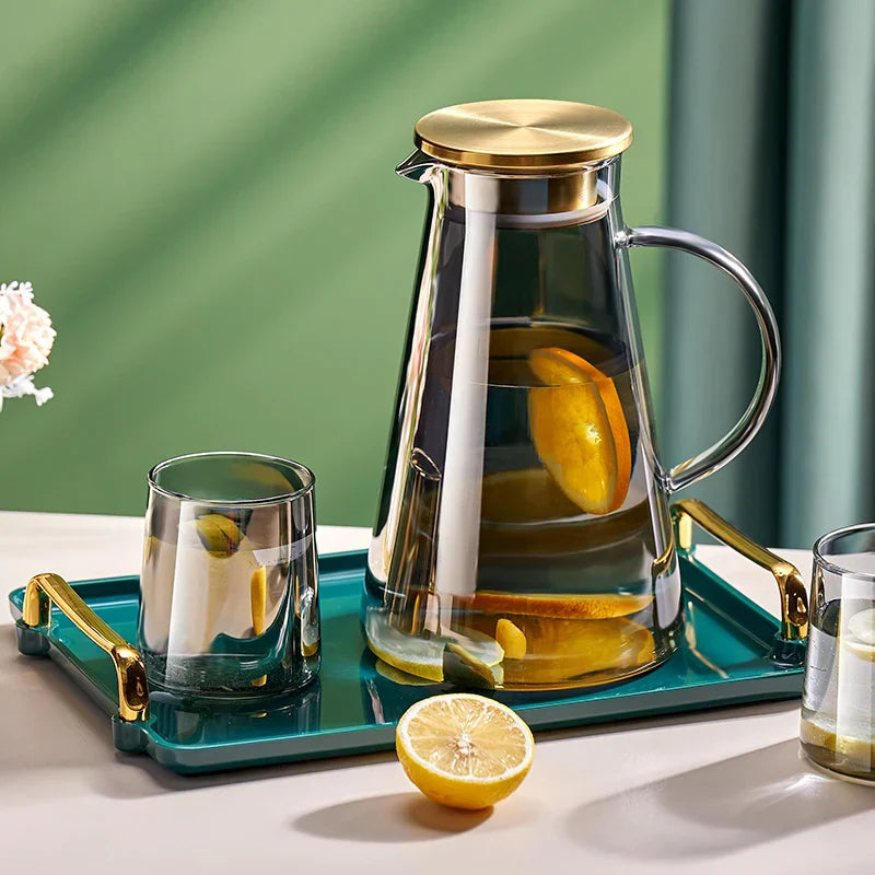 DecorBites™ Glass Tea Jug & Water Kettle Set - Heat Resistant Teaware Tray & Accessories