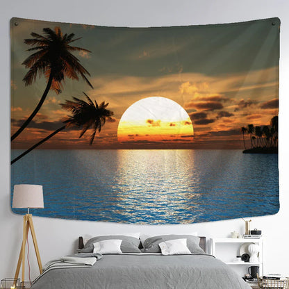 Decobites Sunset Seaside Landscape Tapestry Wall Hanging for Bohemian Hippie Decor