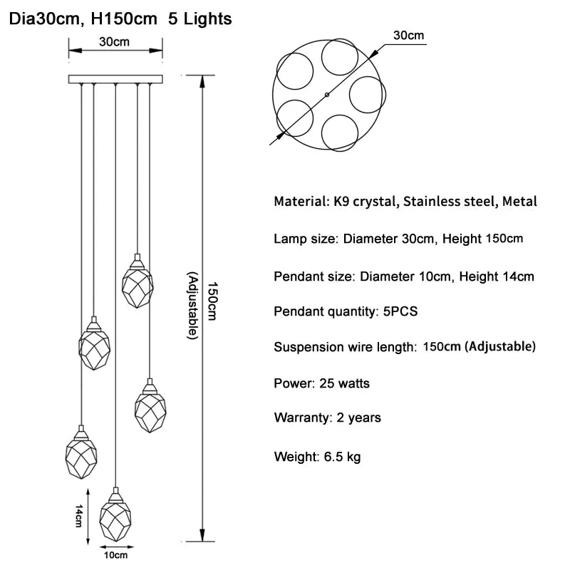DecorBites™ Diamond Crystal Ball Chandelier LED Hanging Lamp Gold Fixture