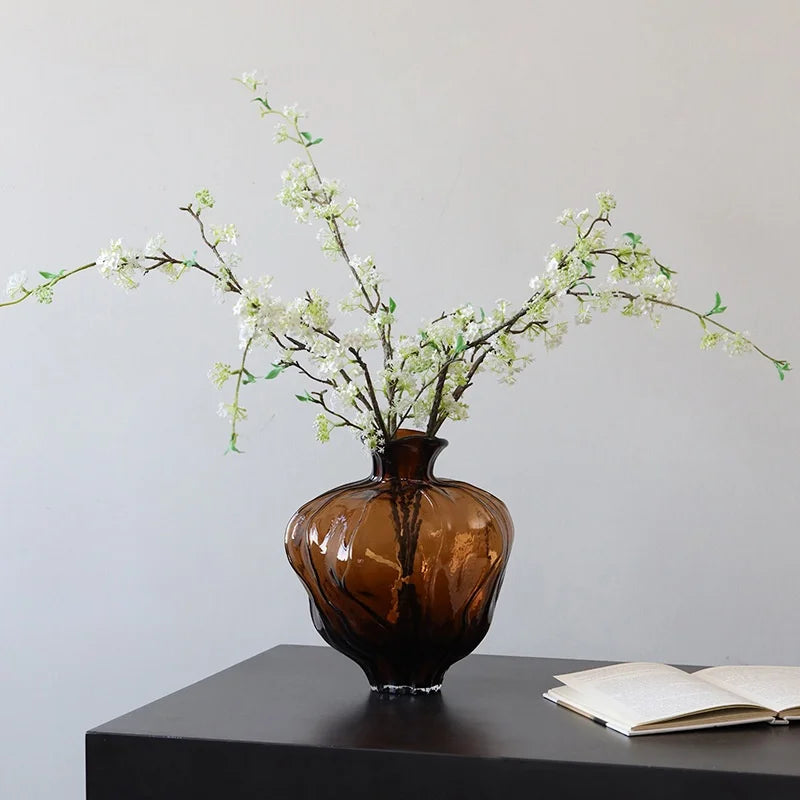 DecorBites™ Brown Wavy Grain Glass Vase Terrarium Flower Home Decor Bottle