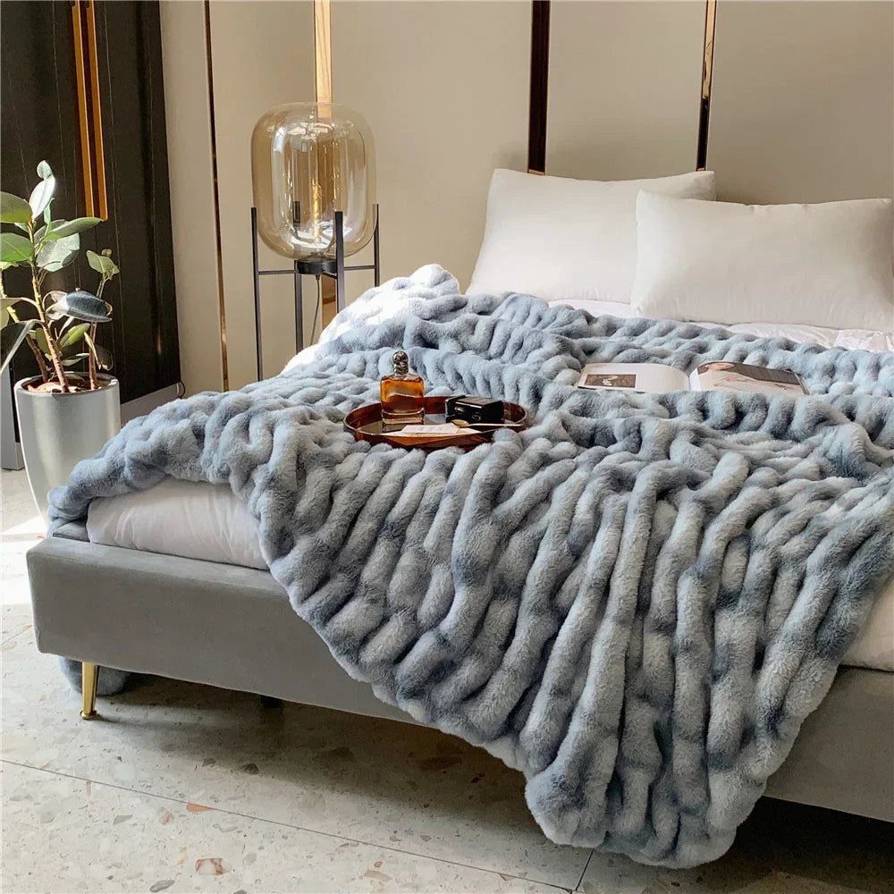 Decobites Faux Rabbit Fur Luxury Winter Blanket for Beds