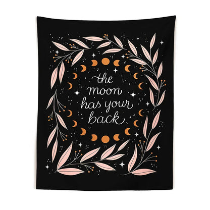 Tapices colgantes de pared DecorBites™ con diseño botánico de hojas de olivo y fases lunares - Decoración psicodélica negra para el hogar