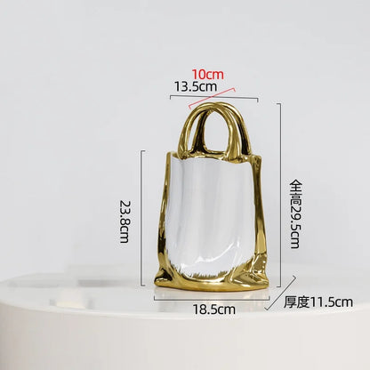 DecorBites™ Gold Handbag Vase: Creative Ceramic Floral Arrangement Terrarium Home Decor