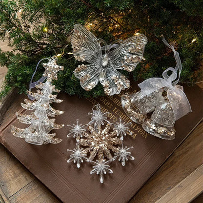 Christmas Acrylic Hanging Pendant Sequins Snowflake Christmas Tree Xmas Elk Bell Drop Ornaments Merry Christmas Decor 2024