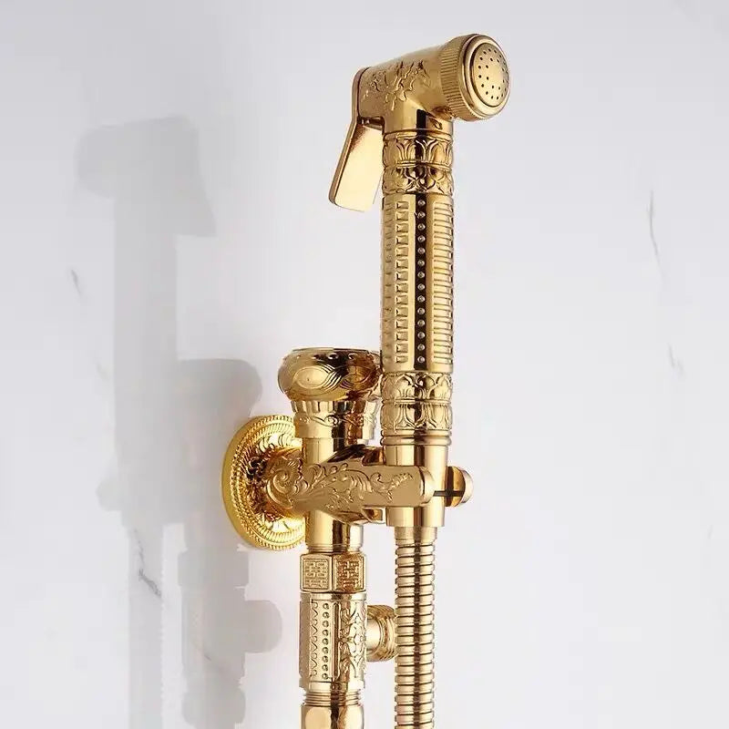 DecorBites™ Gold Brass Hand Held Bidet Shattaf Shower Head Set