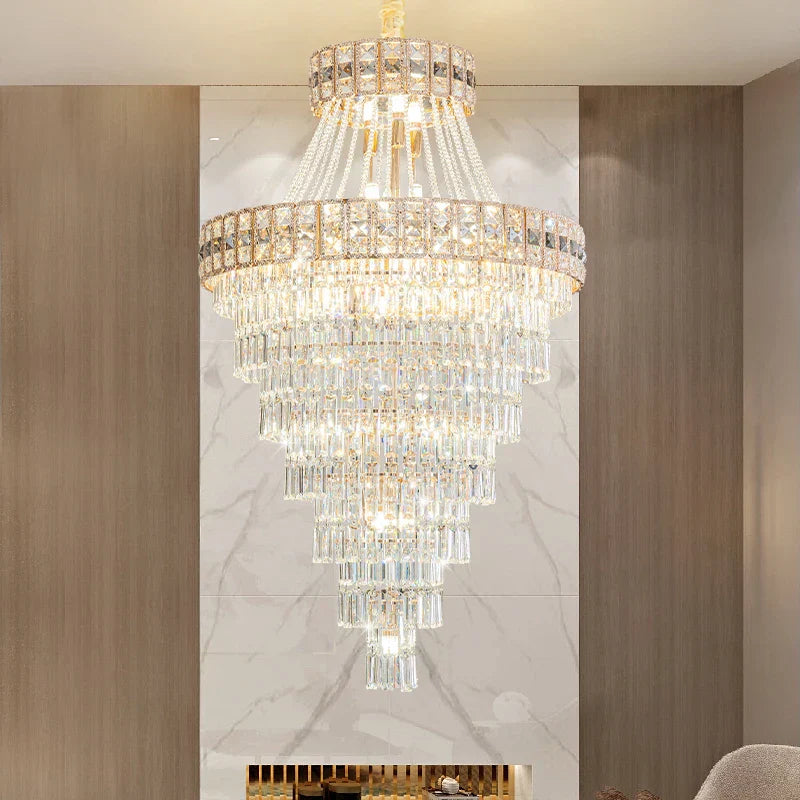 DecorBites™ Duplex Villa Crystal Chandelier: Modern Luxury Staircase Lamp for Elegant Living Rooms