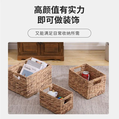 DecorBites™ Woven Rattan Desktop Storage Basket Organizer