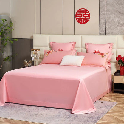 Decobites Red Luxury Chinese Wedding Embroidery 4Pcs 800TC Egyptian Cotton Bedding Set