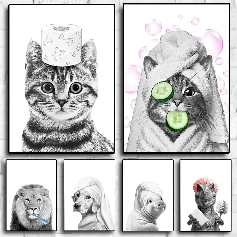 Funny Animal Bathroom Poster Wall Art