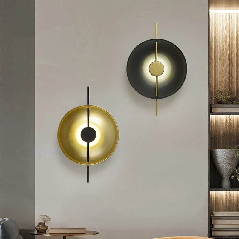 Decorbites™ Luz de Pared LED Círculo Dorado 10W, Aplique Postmoderno Negro para Vestíbulo, Cabezal de Cama, Hotel, Pasillo
