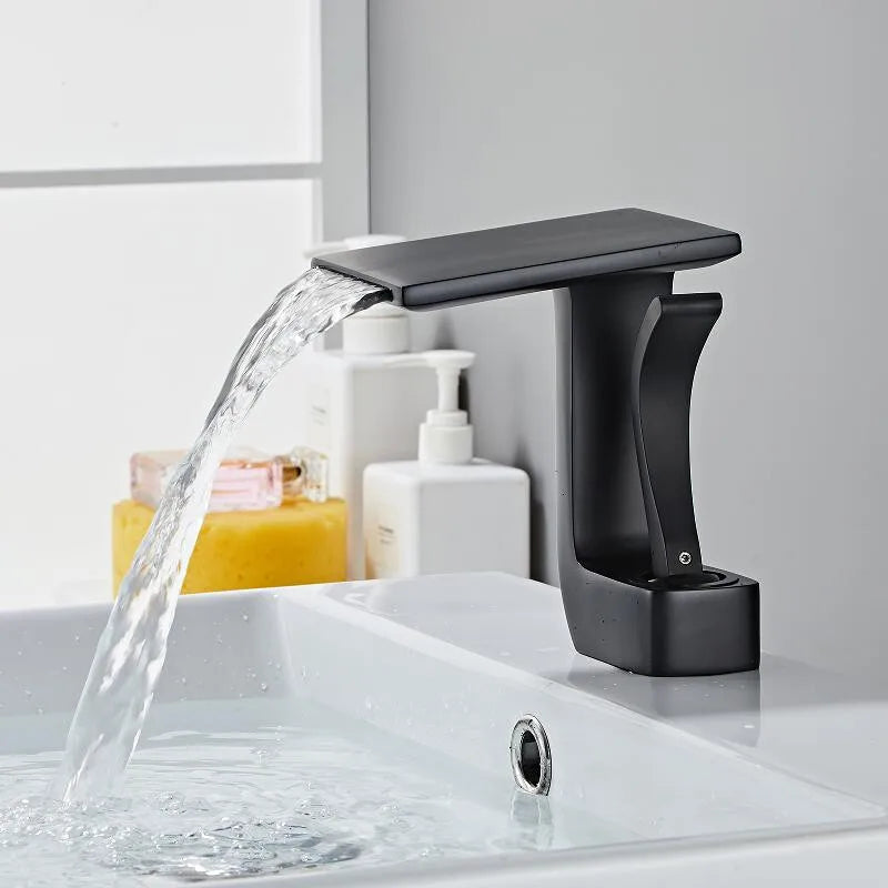 Decorbites™ Grifo de Lavabo de Latón Dorado y Negro para Baño Mezclador de Agua Fría y Caliente para Fregadero