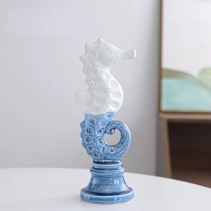 DecorBites™ Cartoon Seahorse Ceramic Statue for Home Decoration
