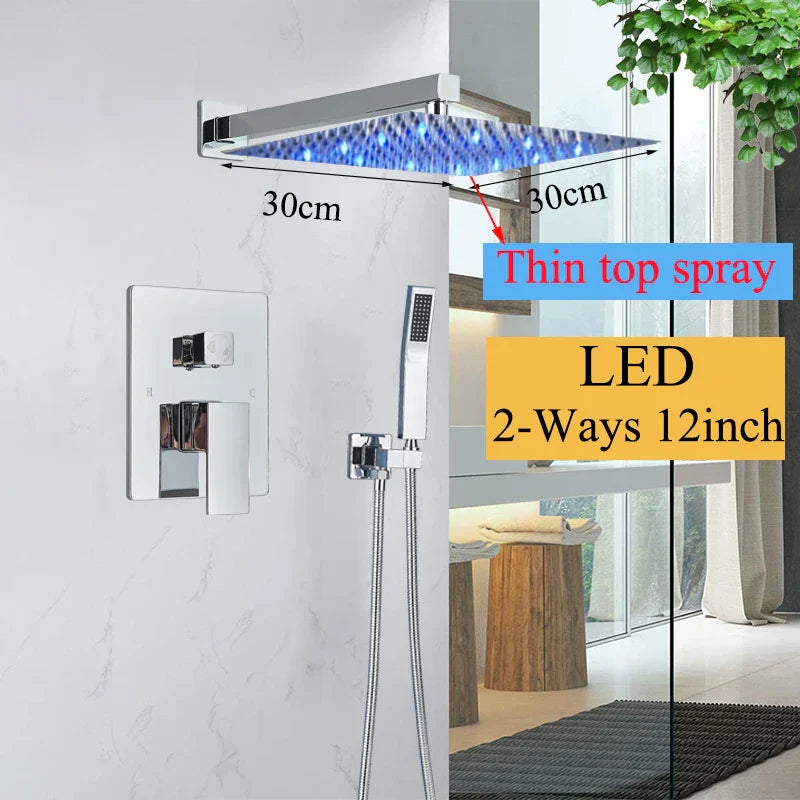 DecorBites™ LED Black Wall Mounted Shower Faucet Set with Rainfall Shower Head