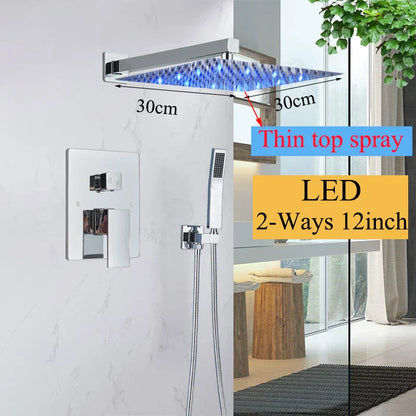 DecorBites™ LED Black Wall Mounted Shower Faucet Set with Rainfall Shower Head