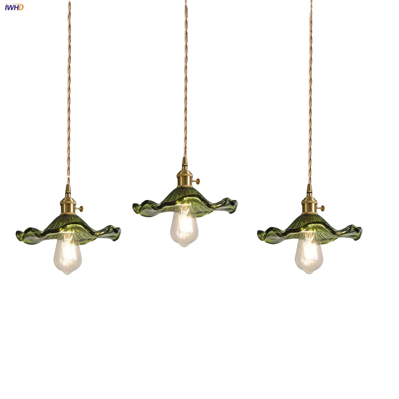 DecorBites™ Green Flower Glass Pendant Light - Modern Kitchen Bar Restaurant Hanging Lamp