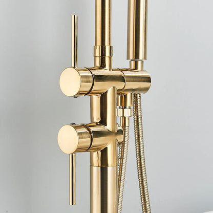 DecorBites™ Brushed Gold Freestanding Bathtub Shower Mixer with Handshower