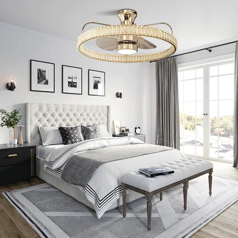 Ventilador con luz LED de cristal DecorBites™: 50 W, aspas reversibles con control remoto, silencioso, programable, diseño invisible